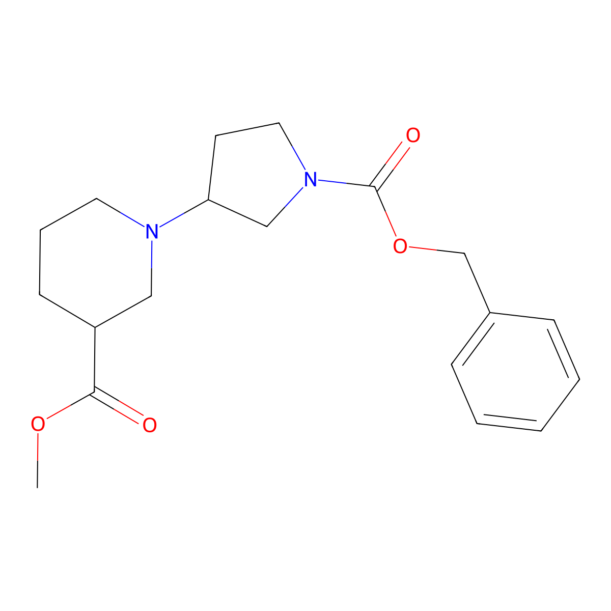 Methyl 1-(1-(benzyloxycarbonyl) pyrrolidin-3-yl)piperidine-3-carboxylate molecular structure, CAS 1823246-78-1