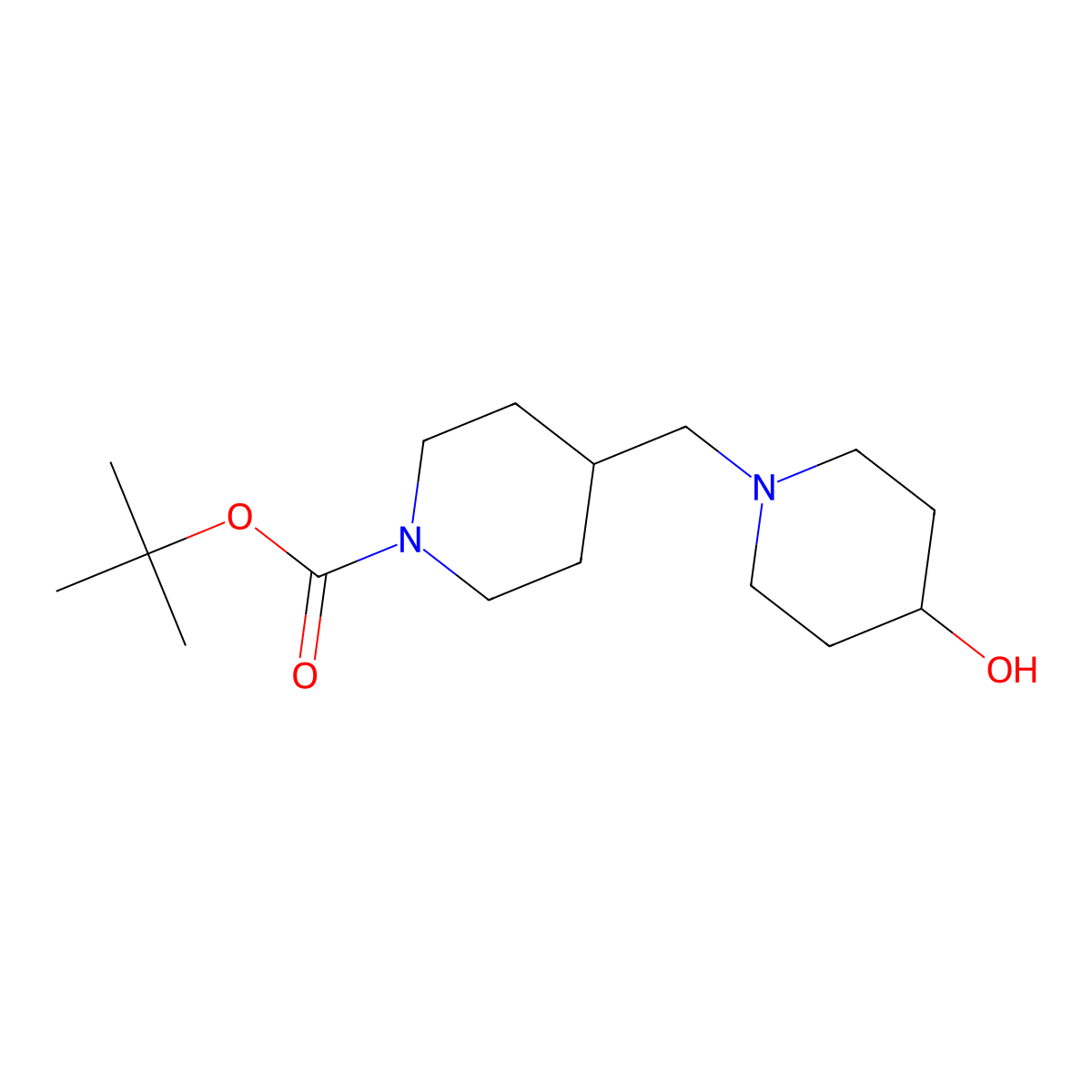 Tert-butyl 4-((4-hydroxypiperidin-1-yl)methyl)piperidine-1-carboxylate molecular structure, CAS 1823250-58-3