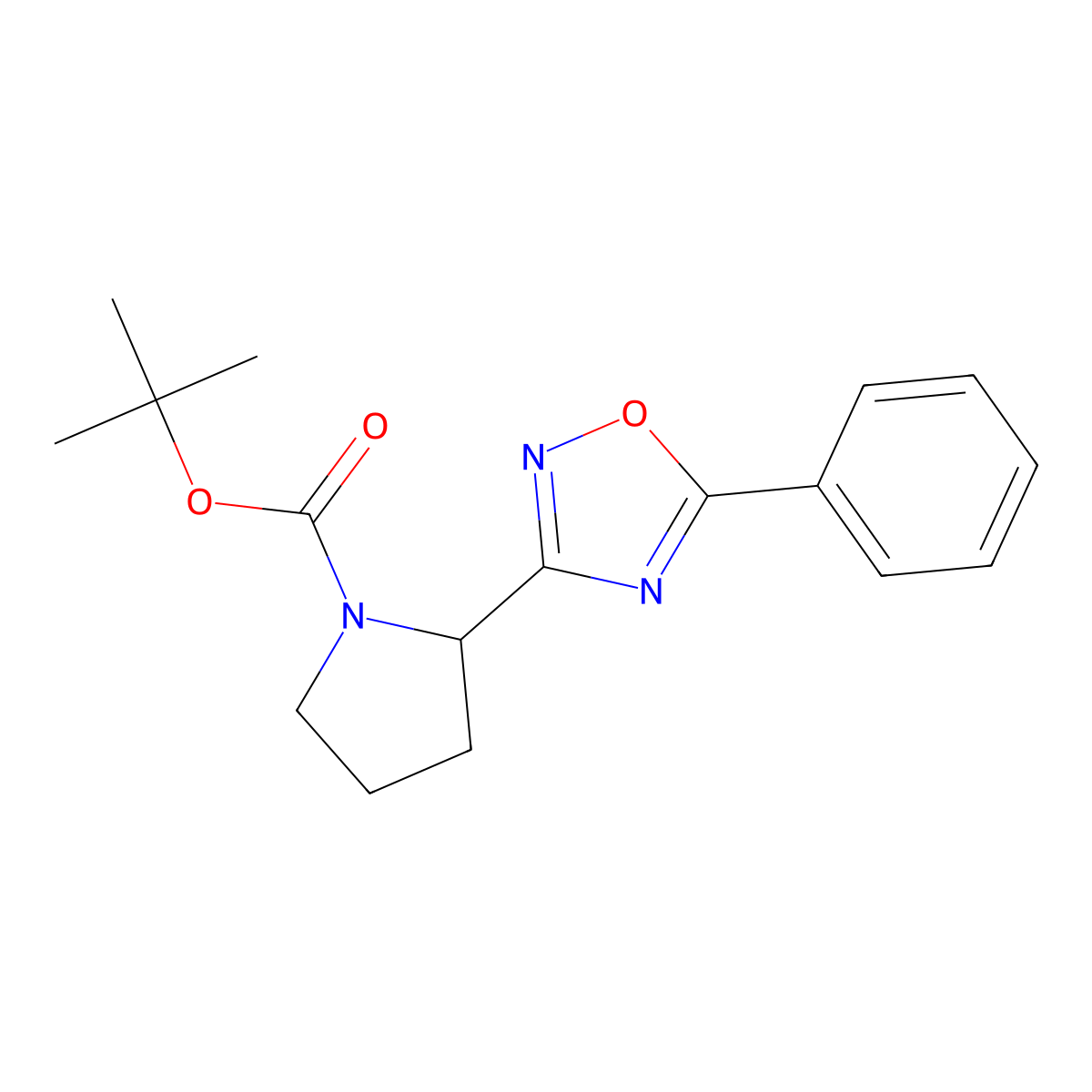 Tert-butyl 2-(5-phenyl-1,2,4-oxadiazol-3-yl)pyrrolidine-1-carboxylate molecular structure, CAS 1823255-70-4