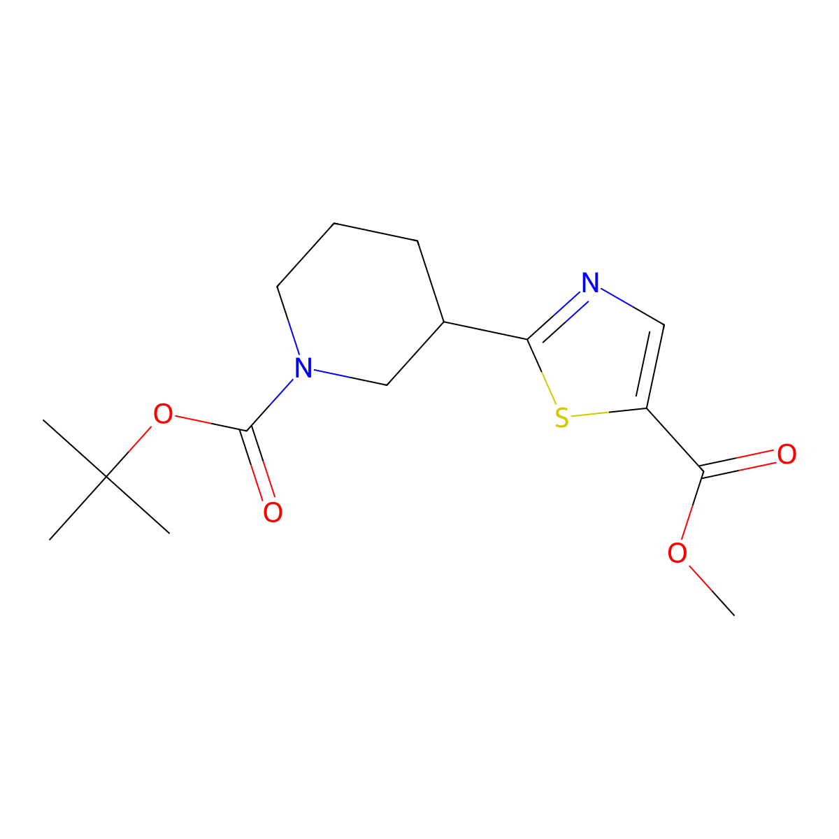 Tert-butyl 3-[5-(methoxycarbonyl)-1,3-thiazol-2-yl]piperidine-1-carboxylate molecular structure, CAS 1823255-83-9