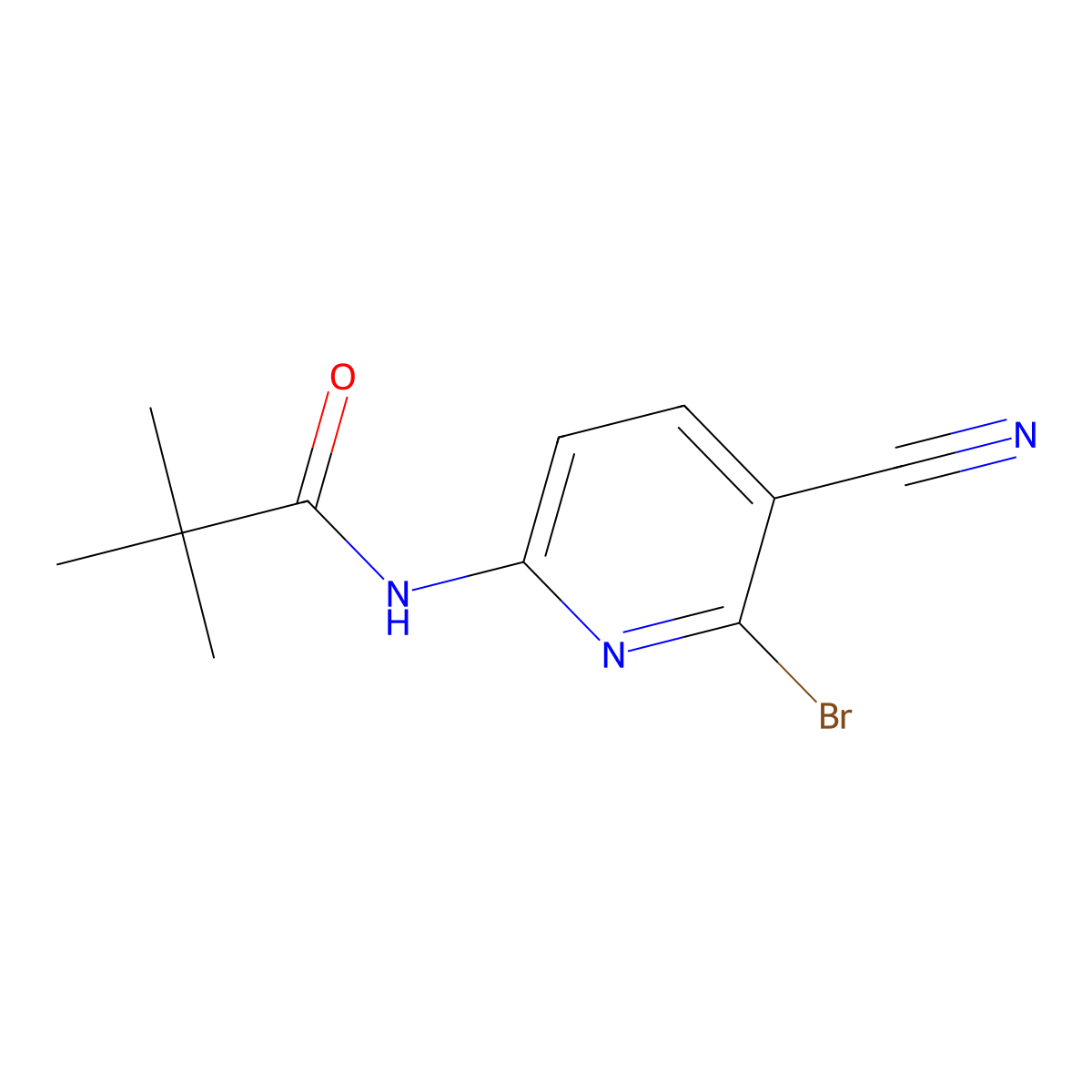 N-(6-bromo-5-cyanopyridin-2-yl)-2,2-dimethylpropanamide molecular structure, CAS 1823257-69-7