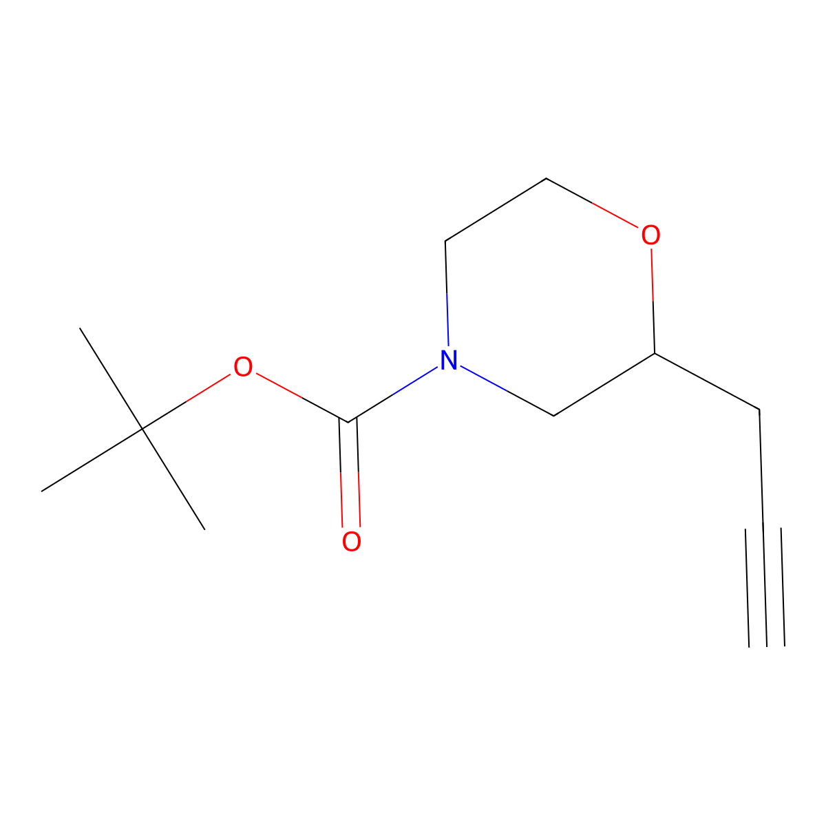 Tert-butyl 2-(prop-2-yn-1-yl)morpholine-4-carboxylate molecular structure, CAS 1823258-79-2