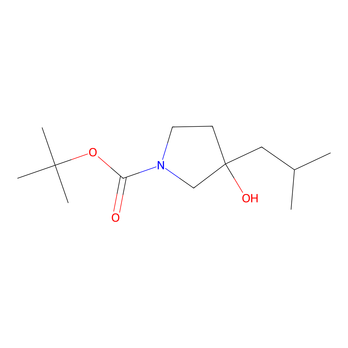 Tert-butyl 3-hydroxy-3-(2-methylpropyl)pyrrolidine-1-carboxylate molecular structure, CAS 1823261-83-1