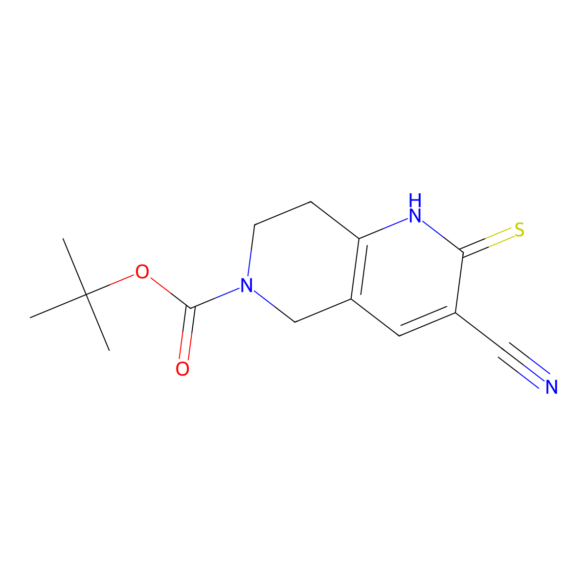 Tert-butyl 3-cyano-2-sulfanylidene-1,5,7,8-tetrahydro-1,6-naphthyridine-6-carboxylate molecular structure, CAS 1823262-34-5