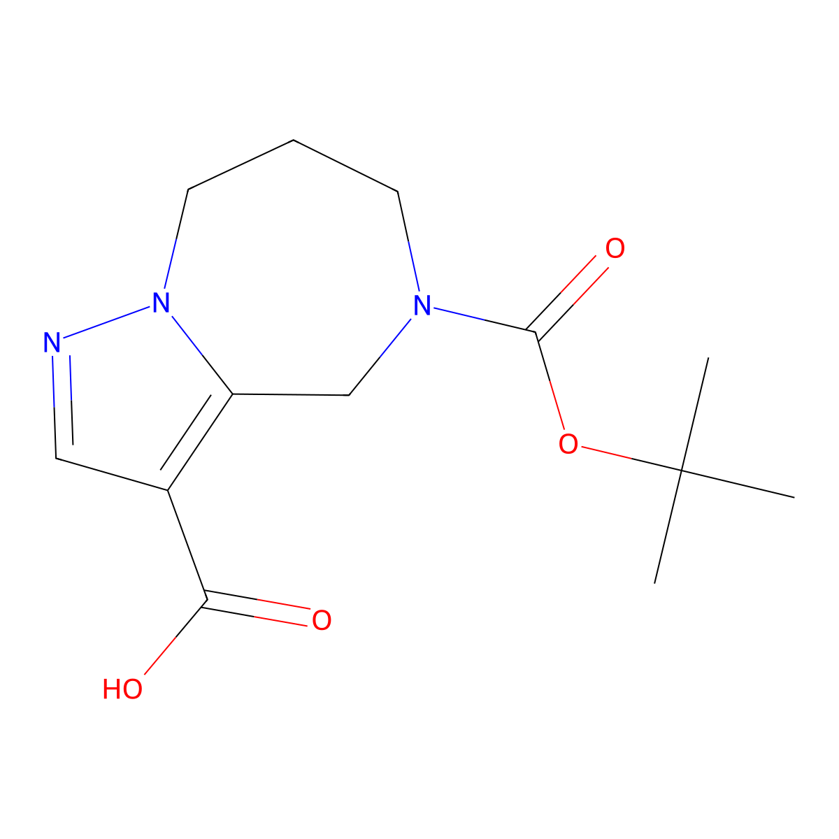 5-(tert-butoxycarbonyl)-5,6,7,8-tetrahydro-4H-pyrazolo[1,5-a][1,4]diazepine-3-carboxylic acid molecular structure, CAS 1823262-95-8