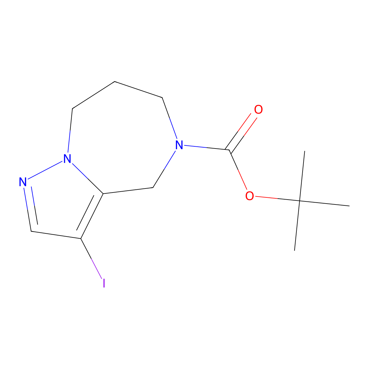 Tert-butyl 3-iodo-4,6,7,8-tetrahydropyrazolo[1,5-a][1,4]diazepine-5-carboxylate molecular structure, CAS 1823263-02-0