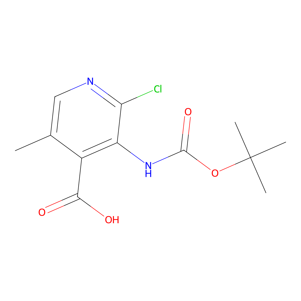 3-((Tert-butoxycarbonyl)amino)-2-chloro-5-methylisonicotinic acid molecular structure, CAS 1823263-81-5