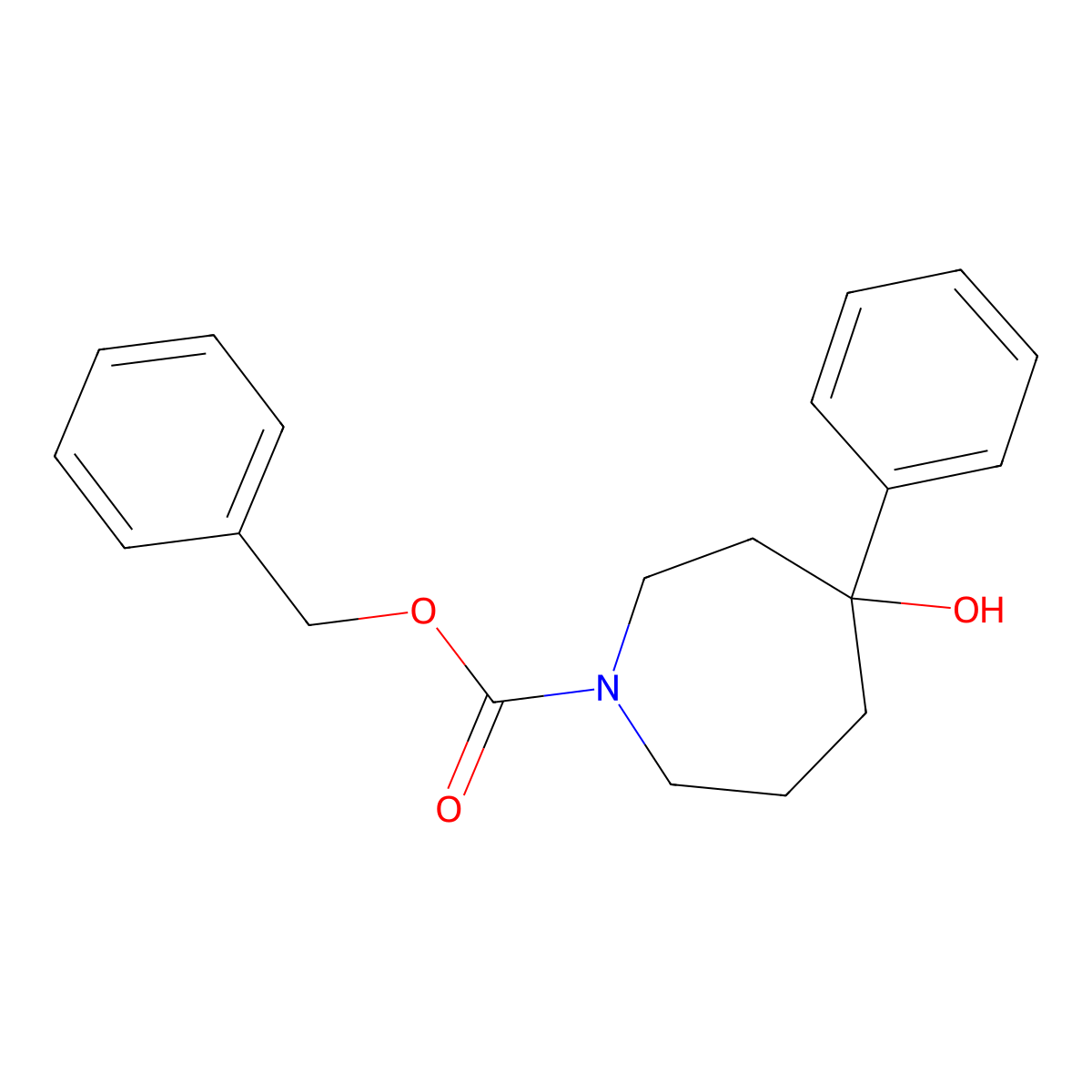 Benzyl 4-hydroxy-4-phenylazepane-1-carboxylate molecular structure, CAS 1823265-88-8