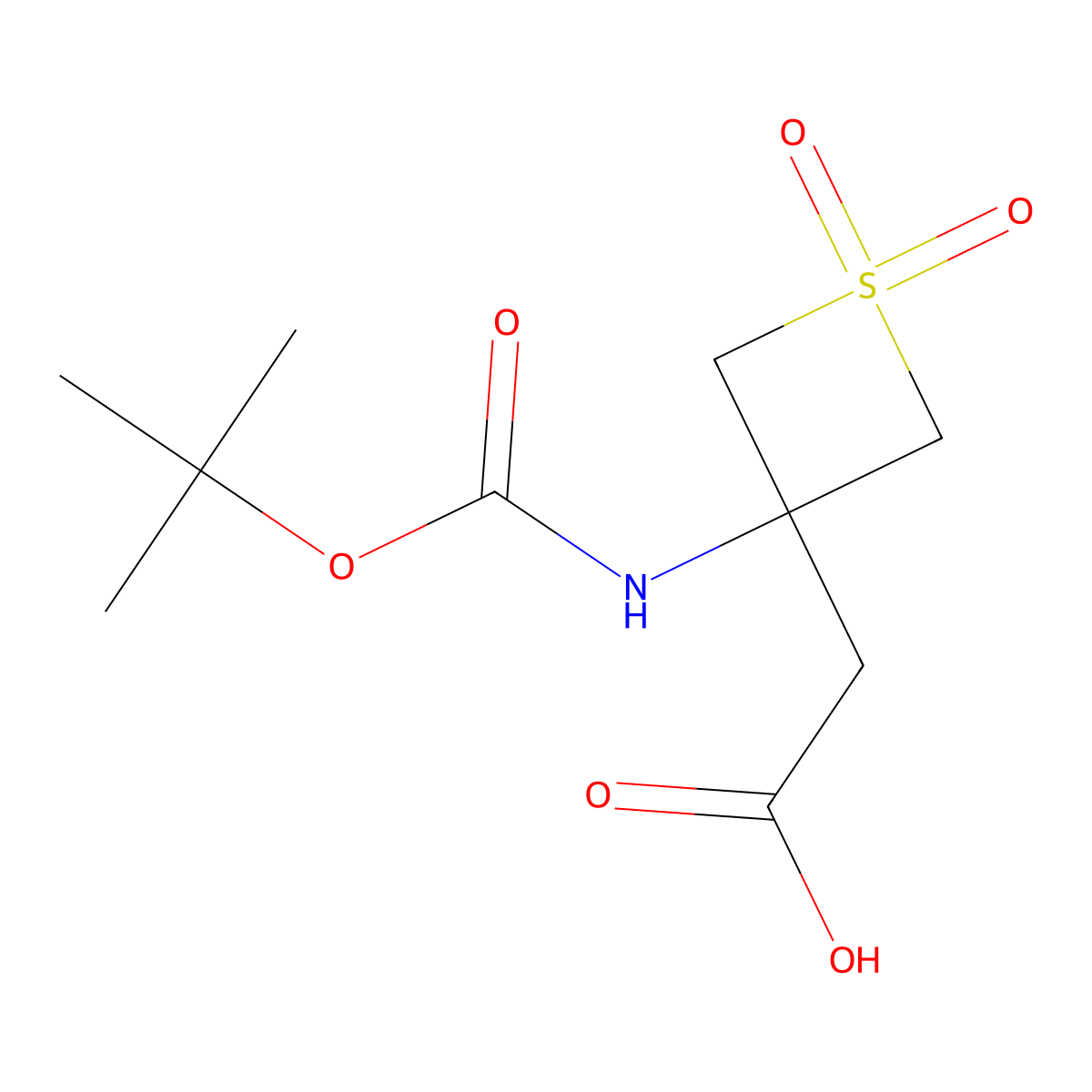2-(3-((tert-Butoxycarbonyl)amino)-1,1-dioxidothietan-3-yl)acetic acid molecular structure, CAS 1823267-64-6