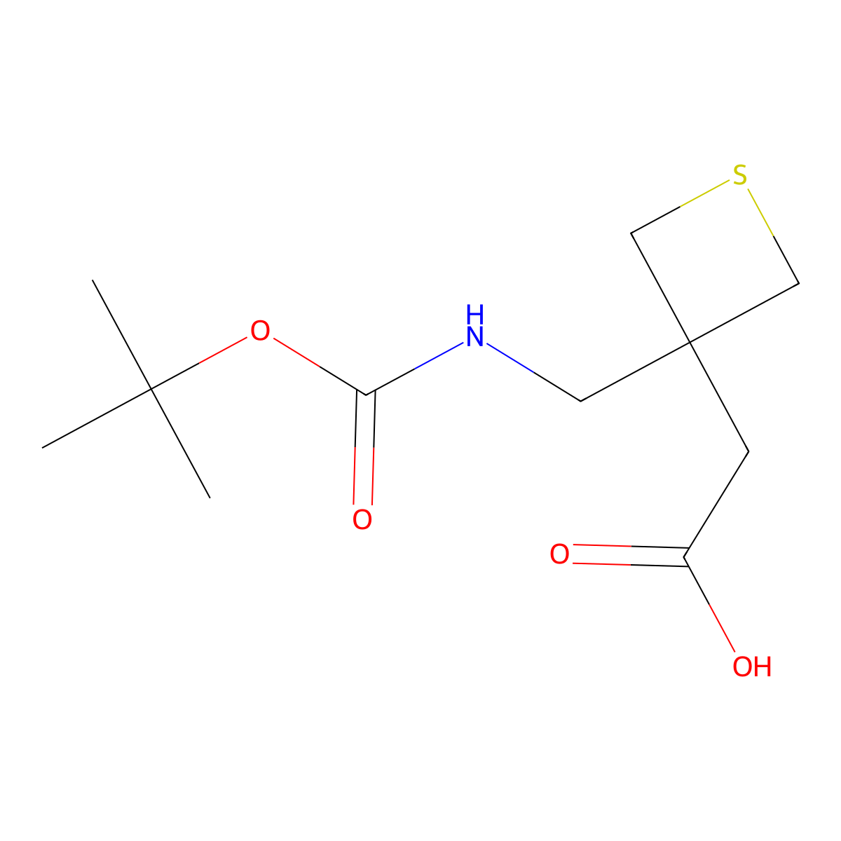2-(3-(((tert-Butoxycarbonyl)amino)methyl)thietan-3-yl)acetic acid molecular structure, CAS 1823267-71-5