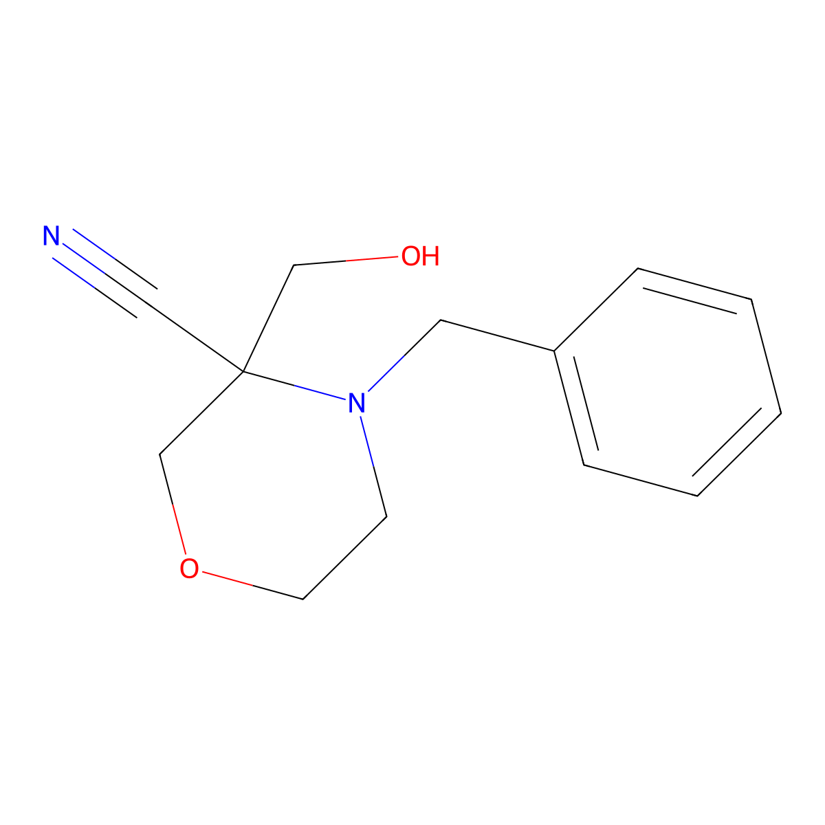 4-Benzyl-3-(hydroxymethyl)morpholine-3-carbonitrile molecular structure, CAS 1823268-62-7