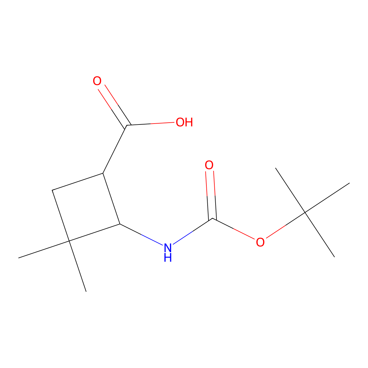 2-((Tert-butoxycarbonyl)amino)-3,3-dimethylcyclobutane-1-carboxylic acid molecular structure, CAS 1823269-37-9