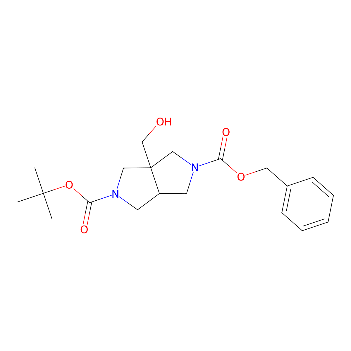 2-Benzyl 5-tert-butyl 3a-(hydroxymethyl)tetrahydropyrrolo[3,4-c]pyrrole-2,5(1H,3H)-dicarboxylate molecular structure, CAS 1823269-90-4