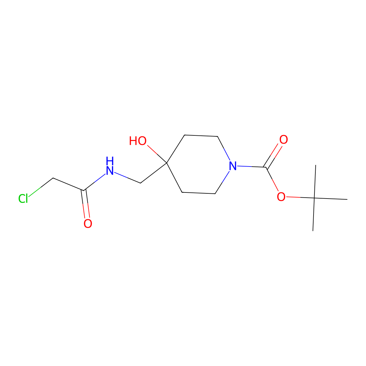 Tert-butyl 4-((2-chloroacetamido)methyl)-4-hydroxypiperidine-1-carboxylate molecular structure, CAS 1823270-21-8
