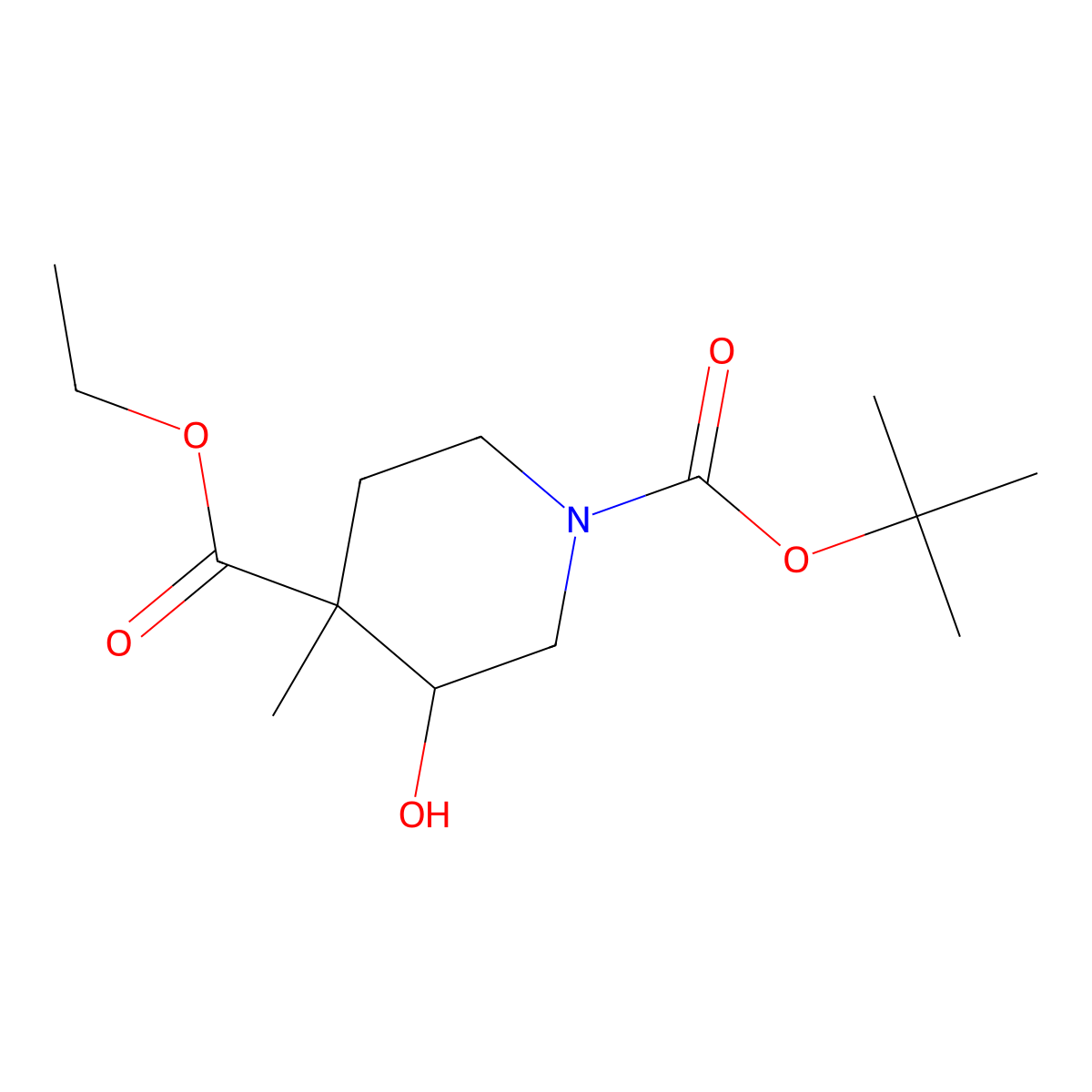 1-tert-butyl 4-Ethyl 3-hydroxy-4-methylpiperidine-1,4-dicarboxylate molecular structure, CAS 1823275-17-7