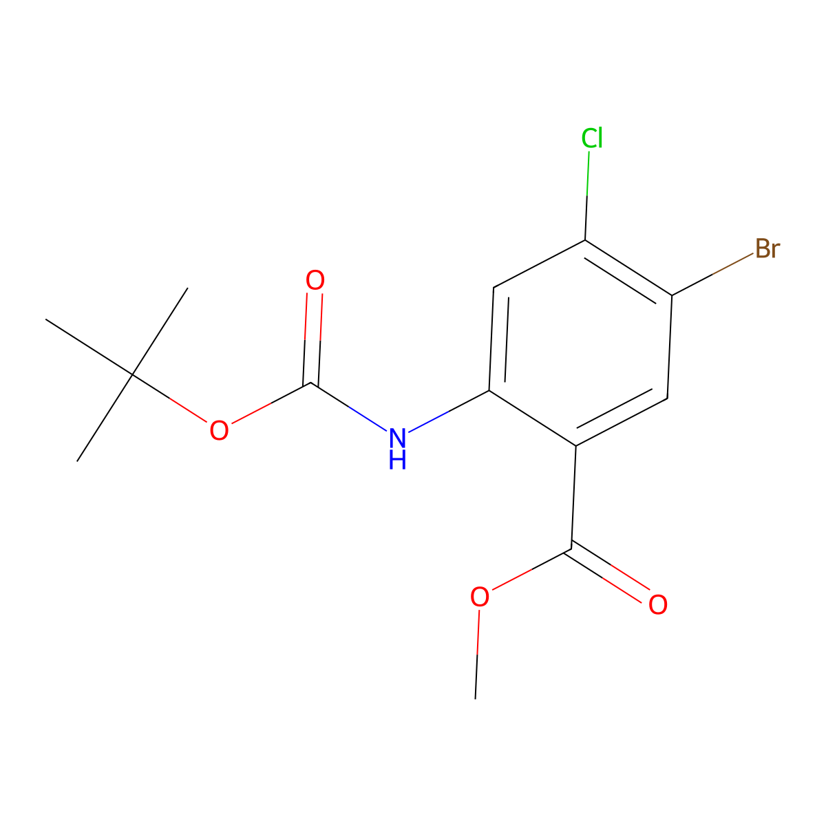 Methyl 5-bromo-2-{[(tert-butoxy)carbonyl]amino}-4-chlorobenzoate molecular structure, CAS 1823276-96-5