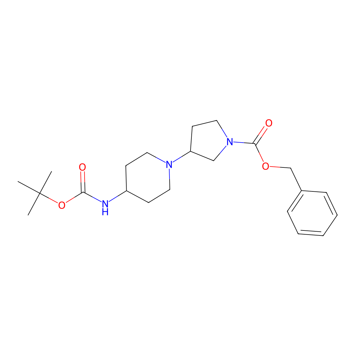tert-Butyl 1-(1-((benzyloxy)carbonyl) pyrrolidin-3-yl)piperidin-4-ylcarbamate molecular structure, CAS 1823288-48-7