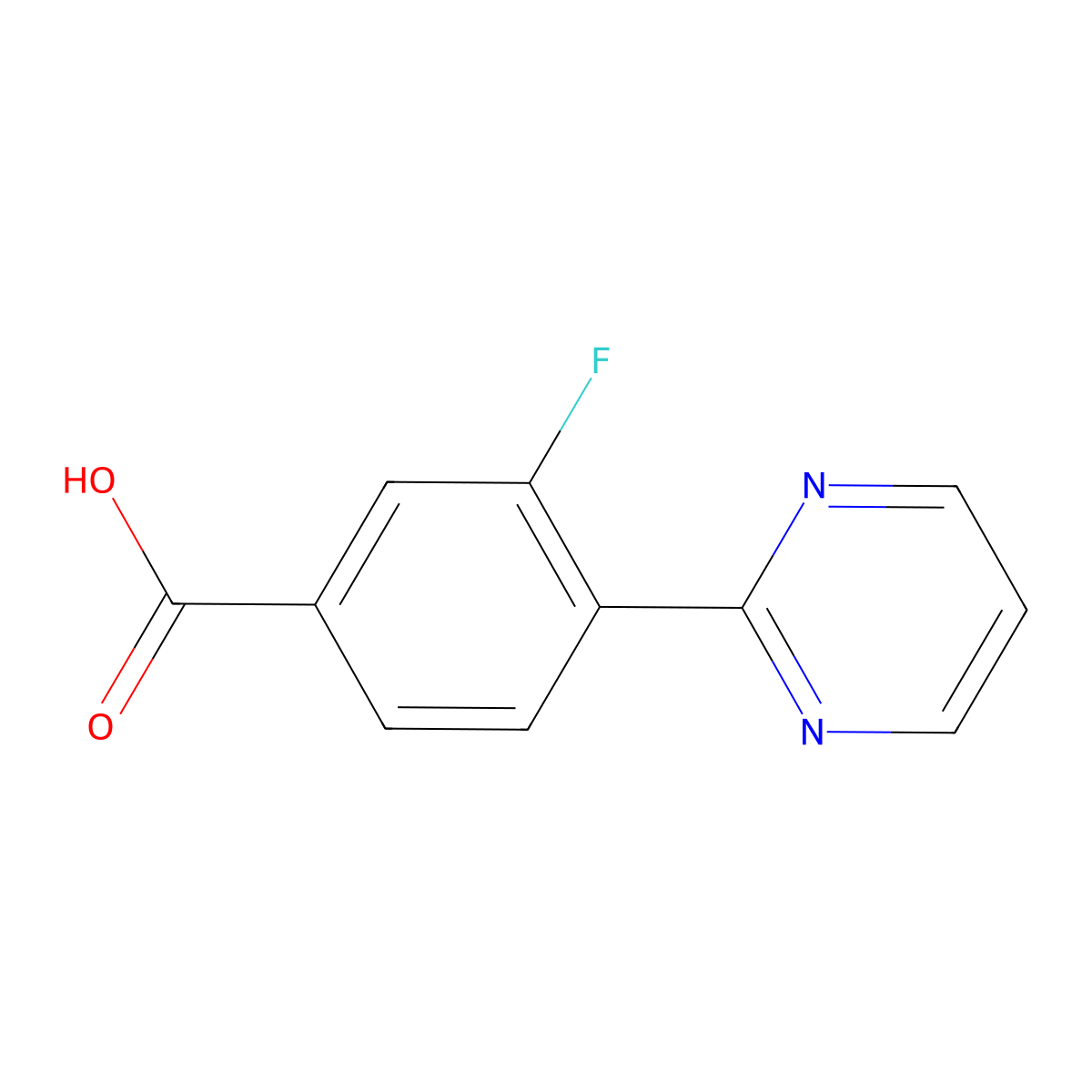 3-Fluoro-4-(pyrimidin-2-yl)benzoic acid molecular structure, CAS 1823295-07-3