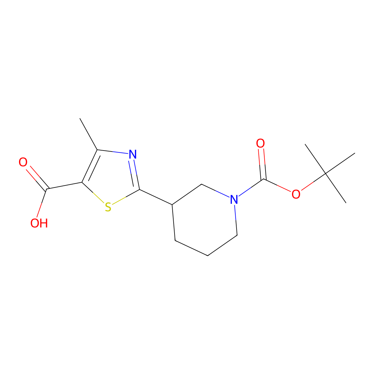 2-{1-[(Tert-butoxy)carbonyl]piperidin-3-yl}-4-methyl-1,3-thiazole-5-carboxylic acid molecular structure, CAS 1823296-56-5