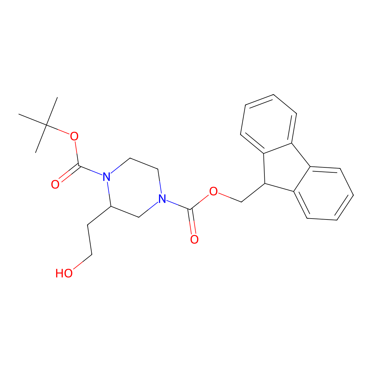 4-((9H-Fluoren-9-yl)methyl) 1-tert-butyl 2-(2-hydroxyethyl)piperazine-1,4-dicarboxylate molecular structure, CAS 1823306-95-1
