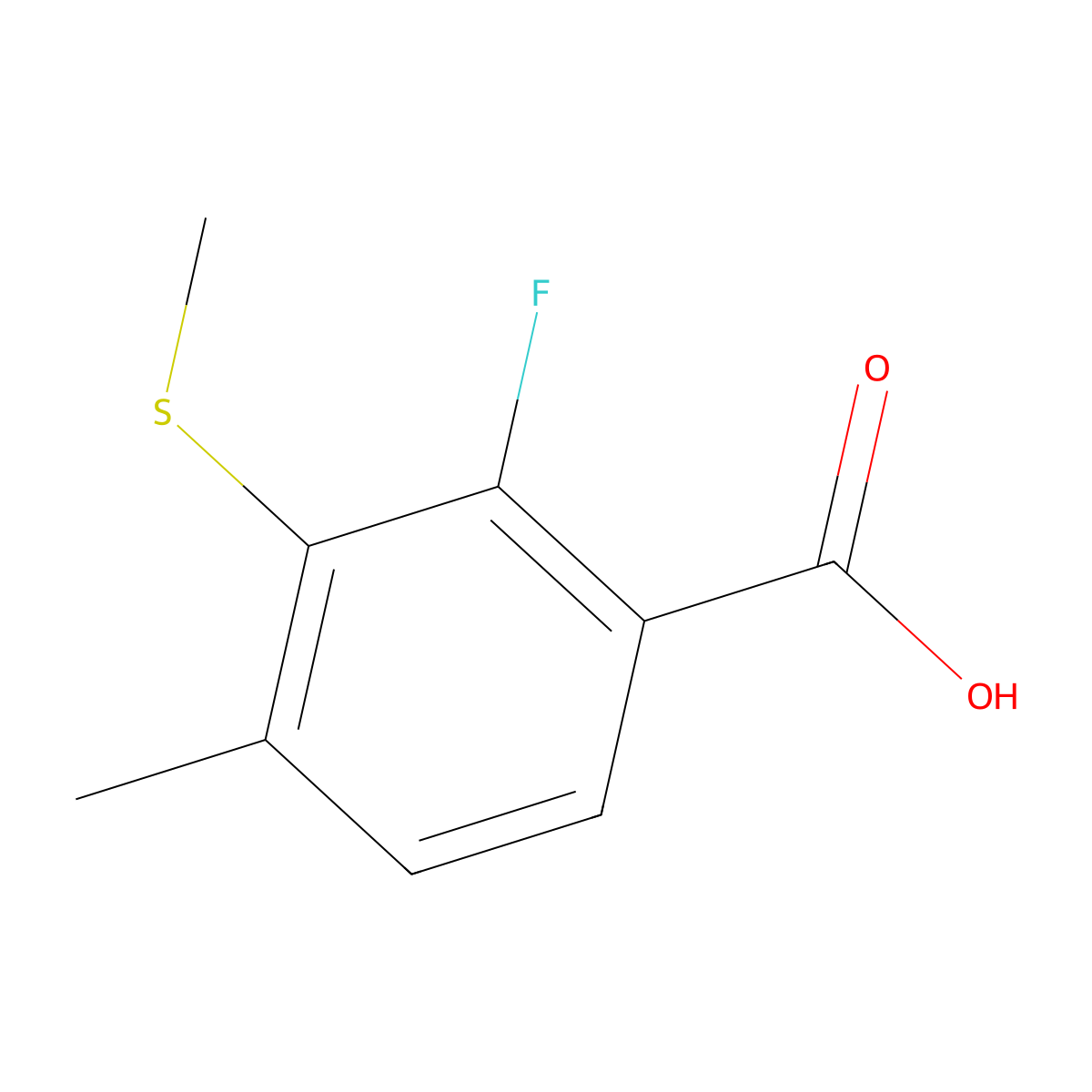 2-Fluoro-4-methyl-3-(methylthio)benzoic acid molecular structure, CAS 1823320-20-2