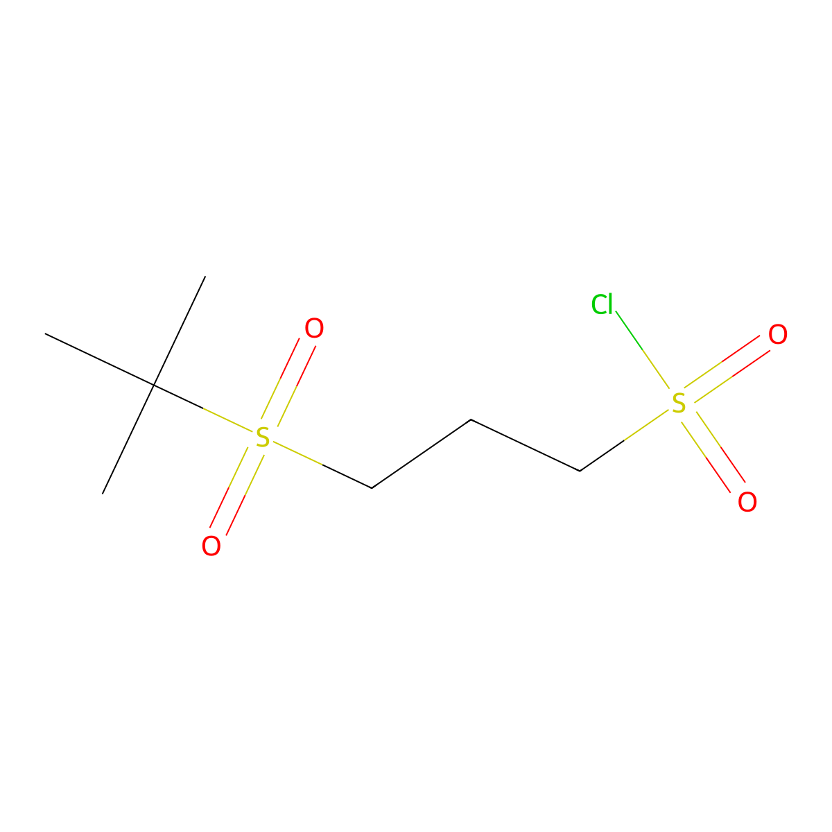 3-(2-Methylpropane-2-sulfonyl)propane-1-sulfonyl chloride molecular structure, CAS 1823320-70-2