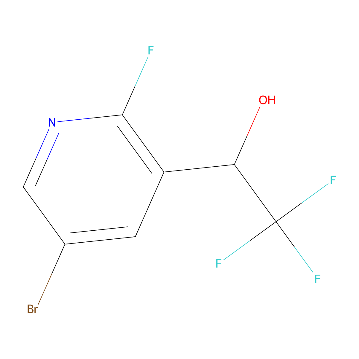 1-(5-Bromo-2-fluoropyridin-3-yl)-2,2,2-trifluoroethan-1-ol molecular structure, CAS 1823321-15-8