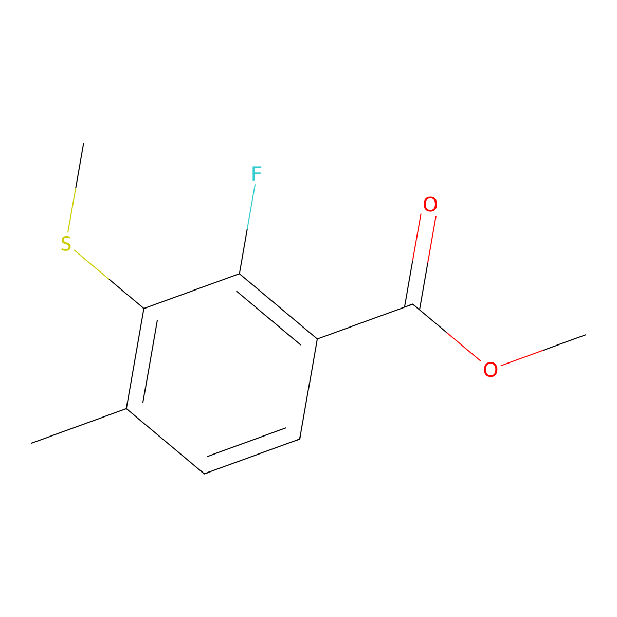 Methyl 2-fluoro-4-methyl-3-(methylsulfanyl)benzoate molecular structure, CAS 1823322-27-5