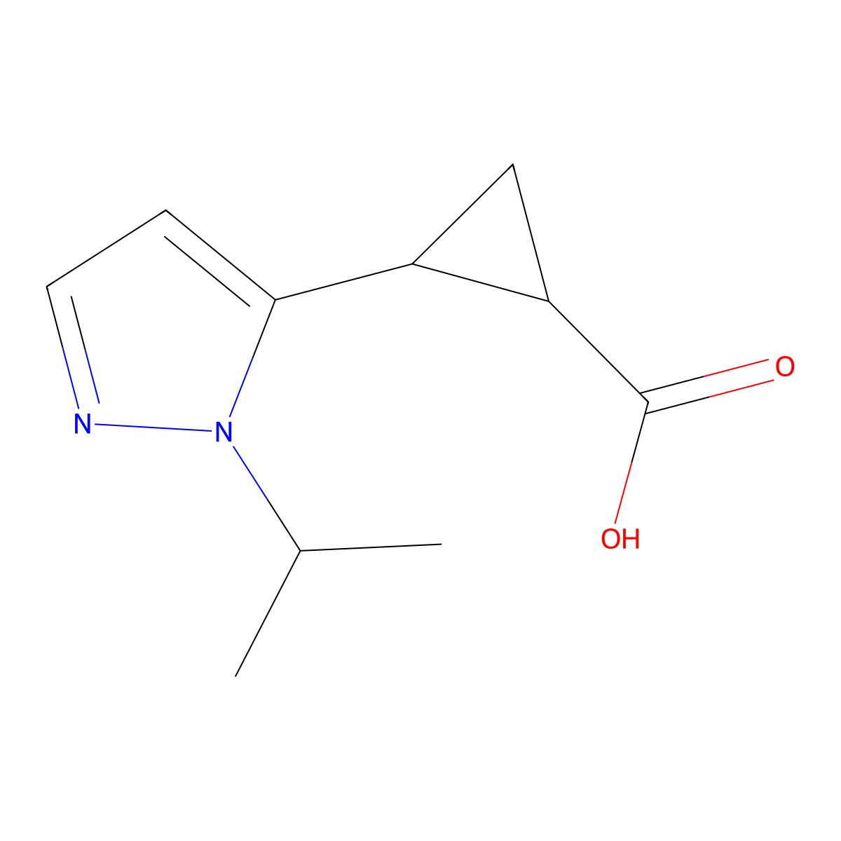 2-[1-(propan-2-yl)-1H-pyrazol-5-yl]cyclopropane-1-carboxylic acid molecular structure, CAS 1823322-75-3