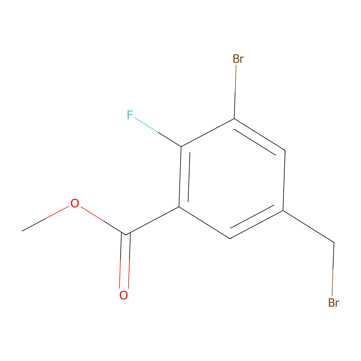 Methyl 3-bromo-5-(bromomethyl)-2-fluorobenzoate molecular structure, CAS 1823324-55-5