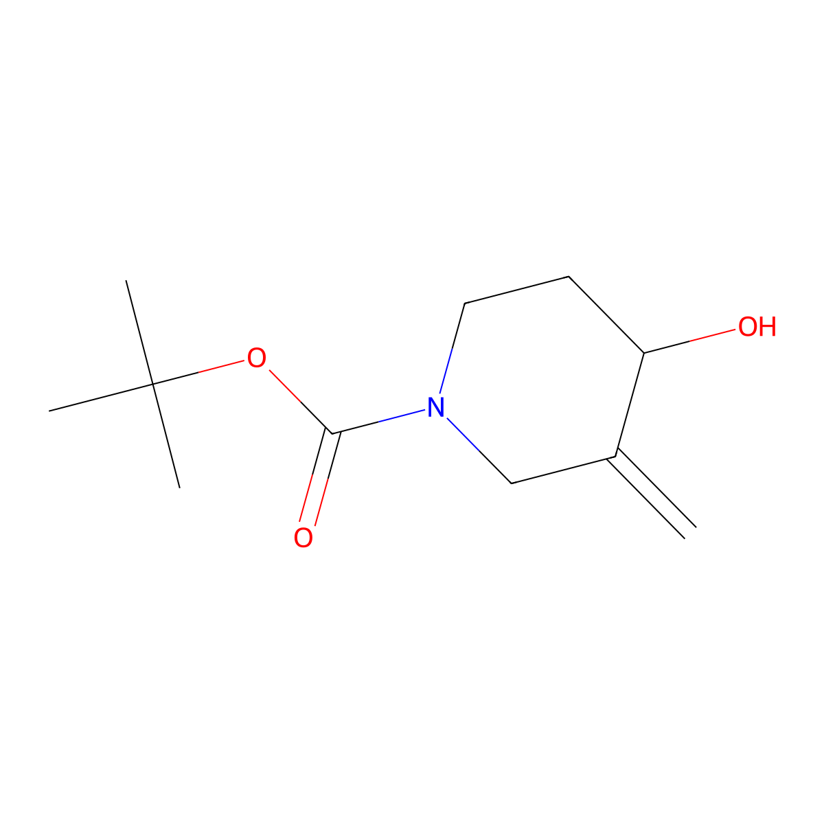 Tert-butyl 4-hydroxy-3-methylenepiperidine-1-carboxylate molecular structure, CAS 1823327-41-8