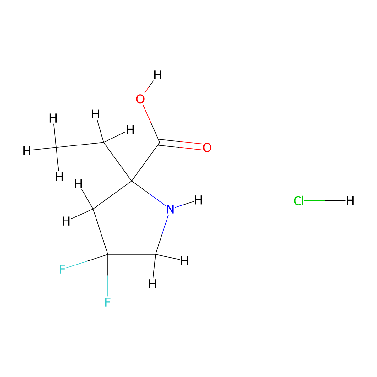 2-Ethyl-4,4-difluoropyrrolidine-2-carboxylic acid hydrochloride molecular structure, CAS 1823330-58-0
