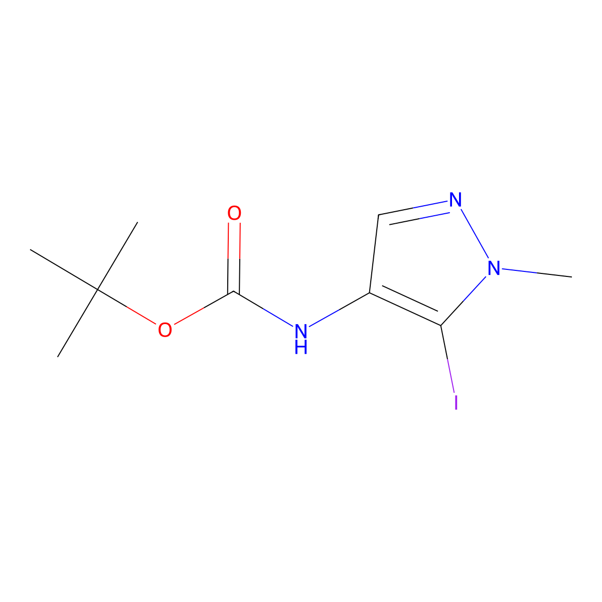 tert-butyl N-(5-iodo-1-methyl-1H-pyrazol-4-yl)carbamate molecular structure, CAS 1823332-62-2