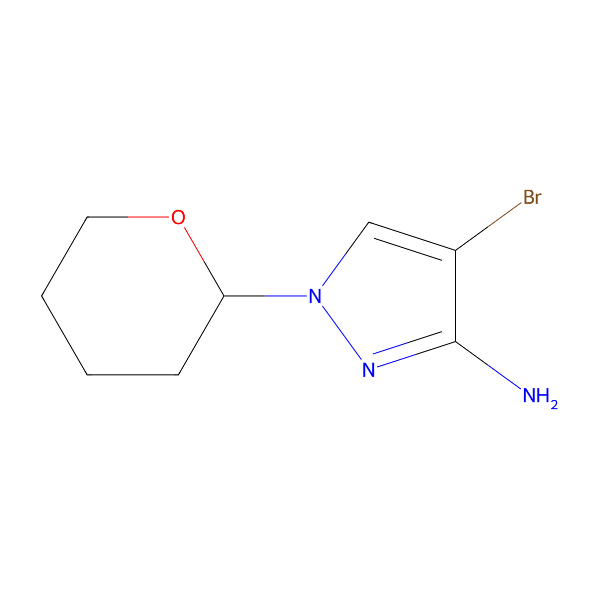 4-Bromo-1-(oxan-2-YL)-1H-pyrazol-3-amine molecular structure, CAS 1823337-08-1