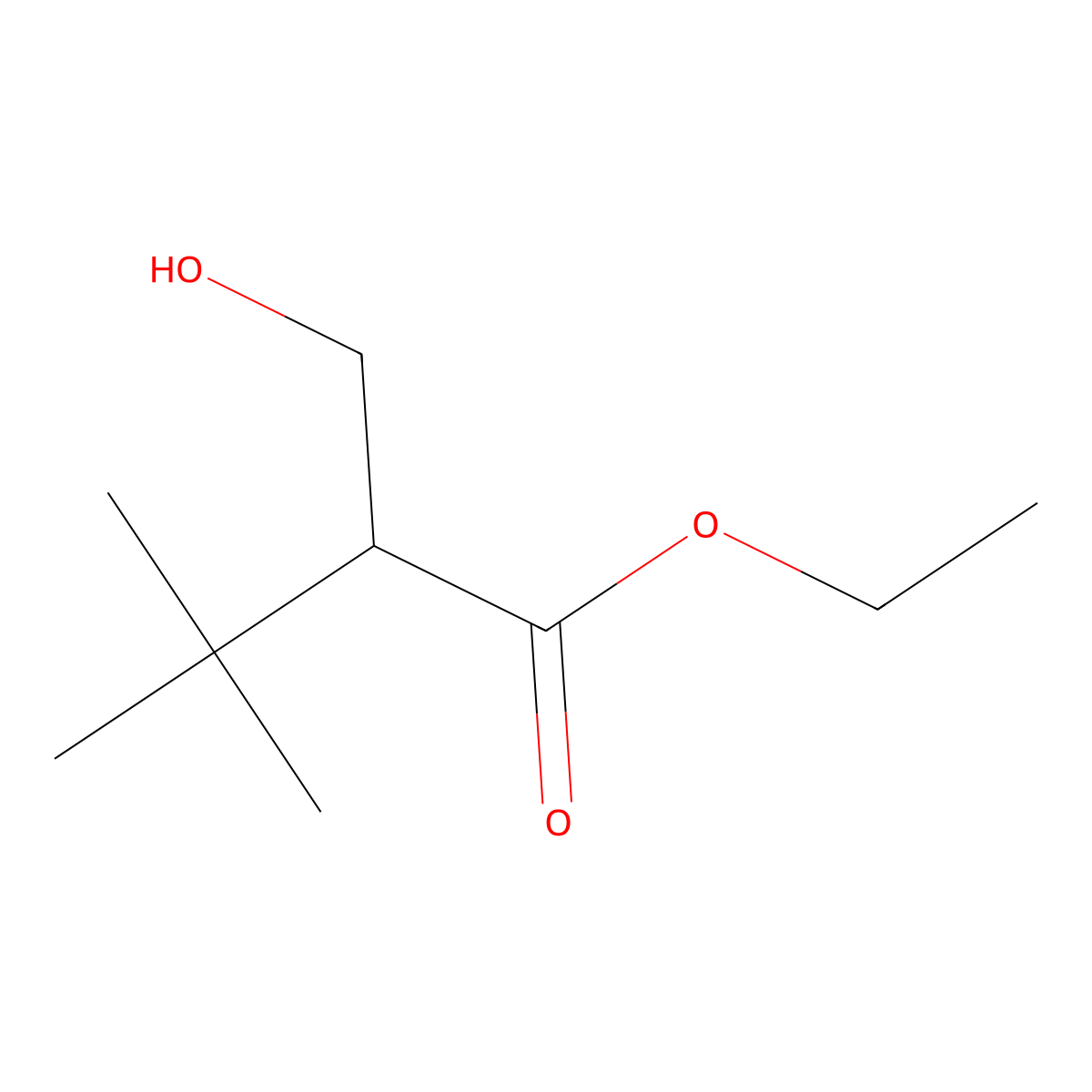 Ethyl 2-(hydroxymethyl)-3,3-dimethylbutanoate molecular structure, CAS 1823353-89-4