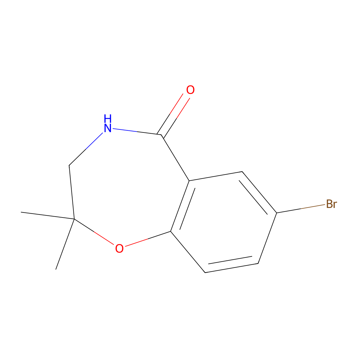 7-Bromo-2,2-dimethyl-2,3,4,5-tetrahydro-1,4-benzoxazepin-5-one molecular structure, CAS 1823364-17-5