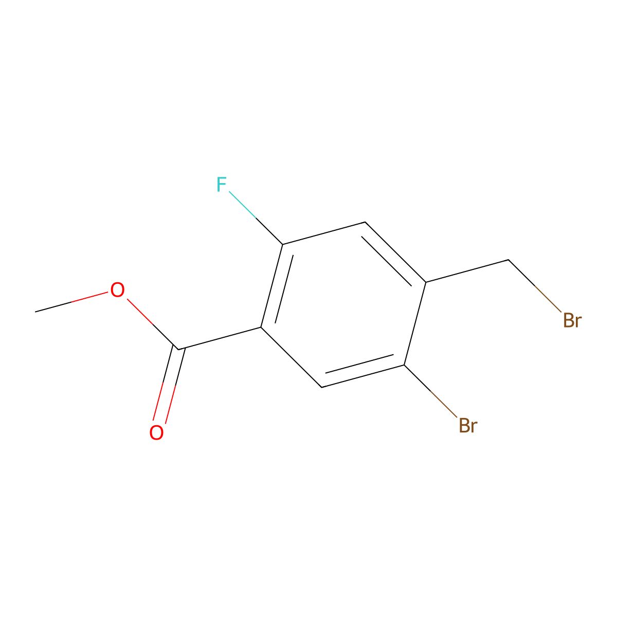 Methyl 5-bromo-4-(bromomethyl)-2-fluorobenzoate molecular structure, CAS 1823369-30-7