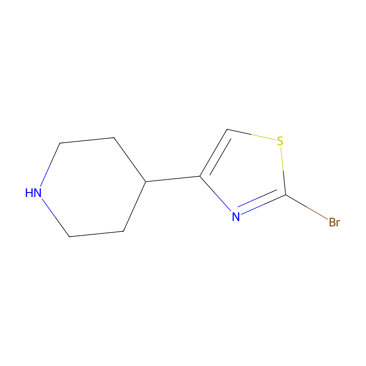 4-(2-Bromo-1,3-thiazol-4-yl)piperidine molecular structure, CAS 1823376-07-3