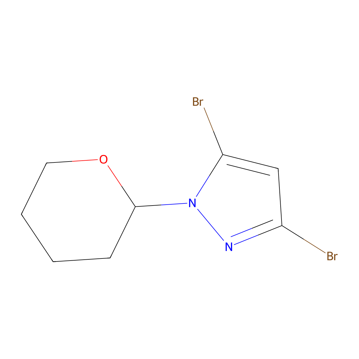 3,5-Dibromo-1-(tetrahydro-2H-pyran-2-yl)-1H-pyrazole molecular structure, CAS 1823383-54-5