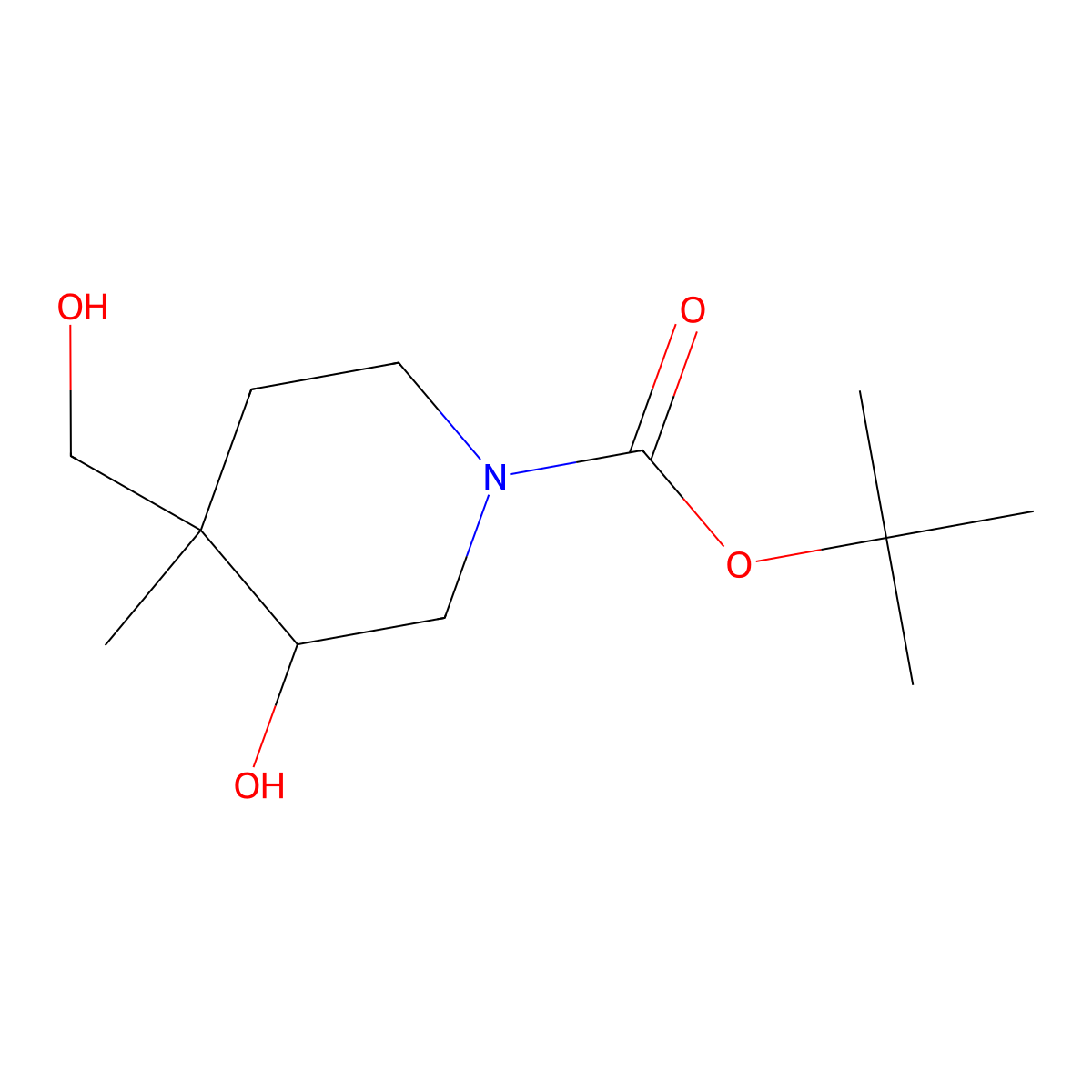 tert-Butyl 3-hydroxy-4-(hydroxymethyl)-4-methylpiperidine-1-carboxylate molecular structure, CAS 1823389-58-7