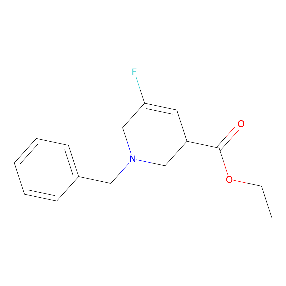 Ethyl 1-benzyl-5-fluoro-1,2,3,6-tetrahydropyridine-3-carboxylate molecular structure, CAS 1823391-39-4