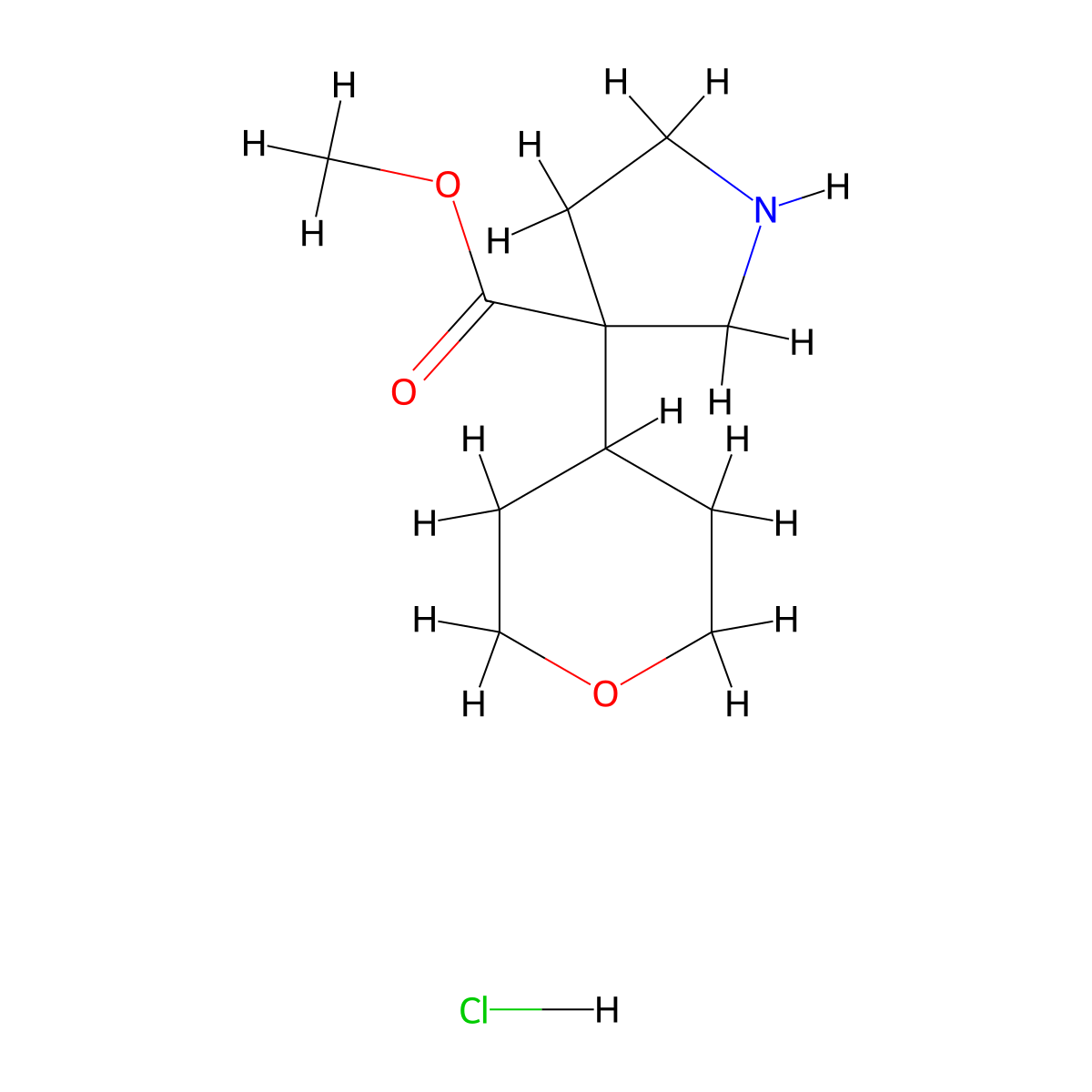 Methyl 3-(tetrahydro-2H-pyran-4-YL)pyrrolidine-3-carboxylate hcl molecular structure, CAS 1823391-93-0