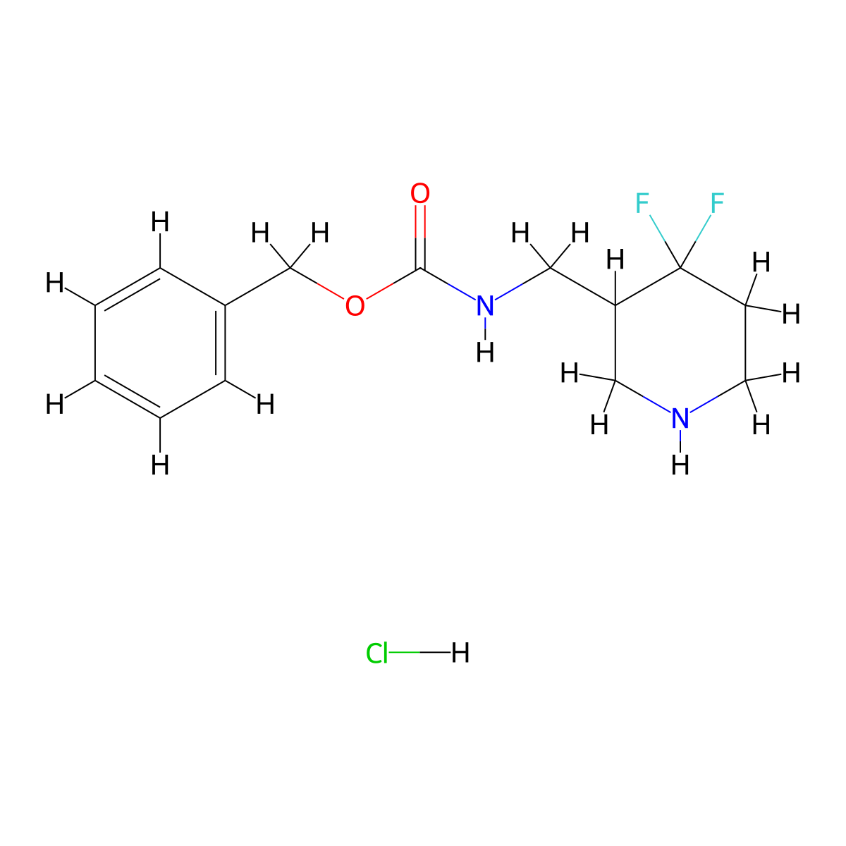 Benzyl ((4,4-difluoropiperidin-3-yl)methyl)carbamate hydrochloride molecular structure, CAS 1823395-51-2