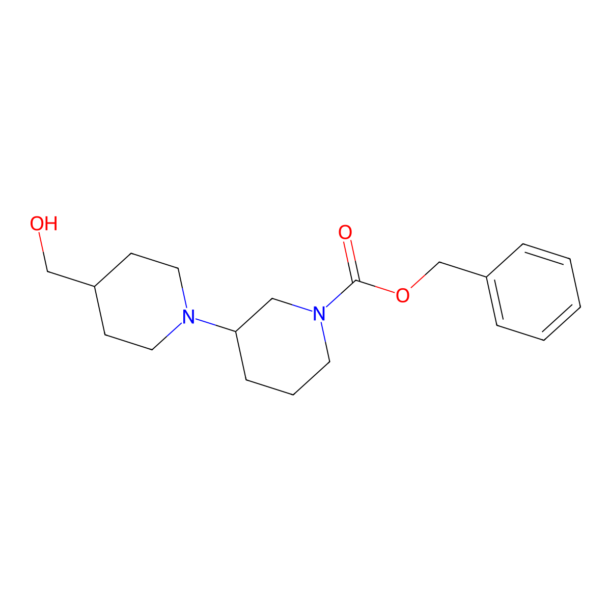 Benzyl 3-[4-(hydroxymethyl)piperidin-1-yl]piperidine-1-carboxylate molecular structure, CAS 1823395-70-5