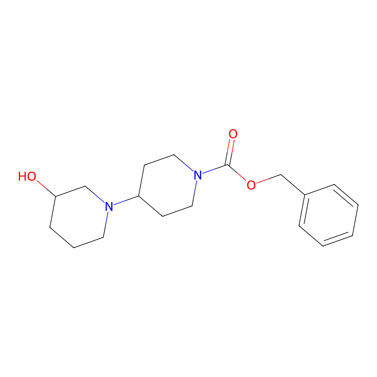 Benzyl 3-hydroxy-[1,4'-bipiperidine]-1'-carboxylate molecular structure, CAS 1823396-40-2