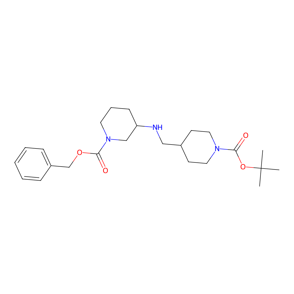 Benzyl 3-(((1-(tert-butoxycarbonyl)piperidin-4-yl)methyl)amino)piperidine-1-carboxylate molecular structure, CAS 1823396-51-5
