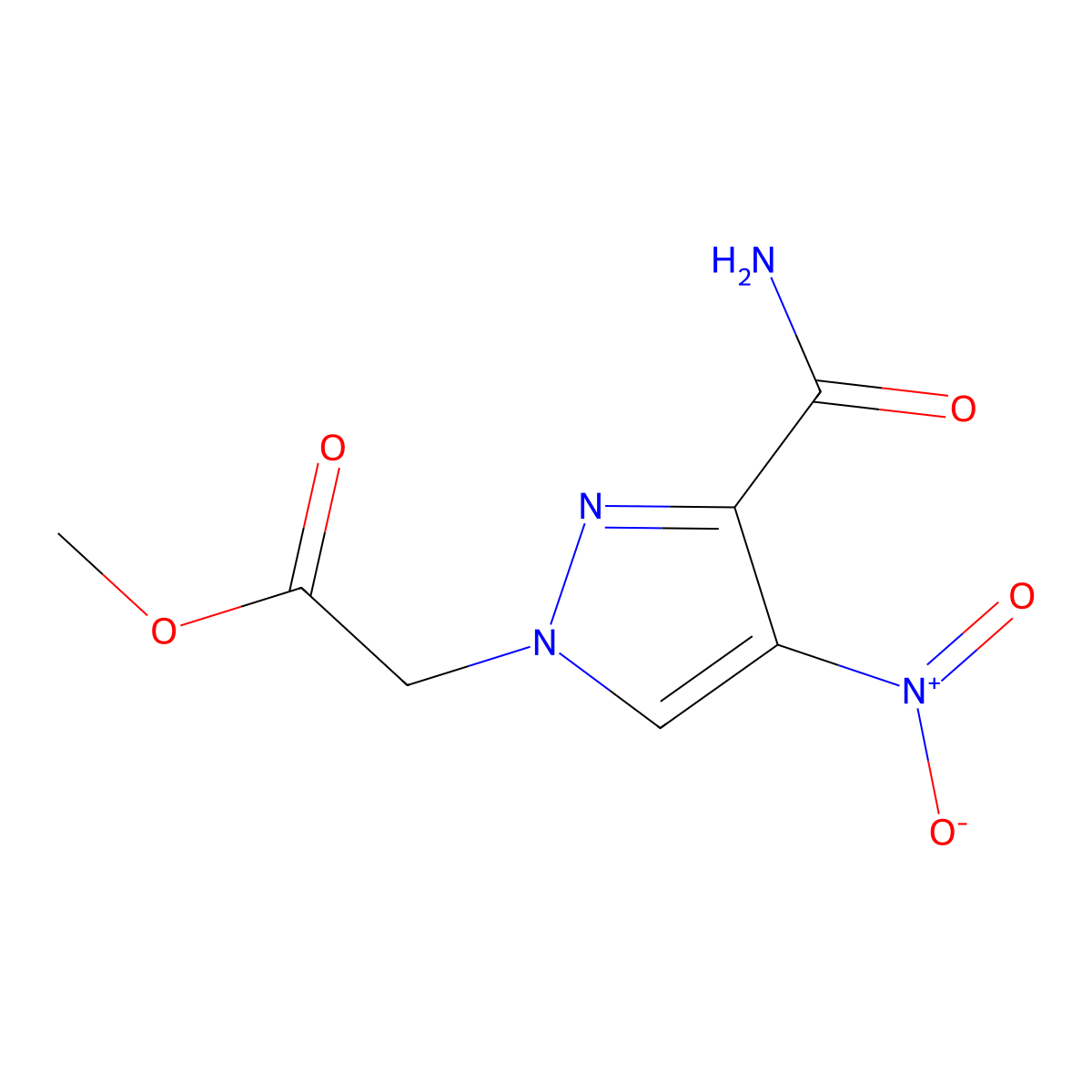 Methyl 2-(3-carbamoyl-4-nitro-1H-pyrazol-1-yl)acetate molecular structure, CAS 1823403-18-4