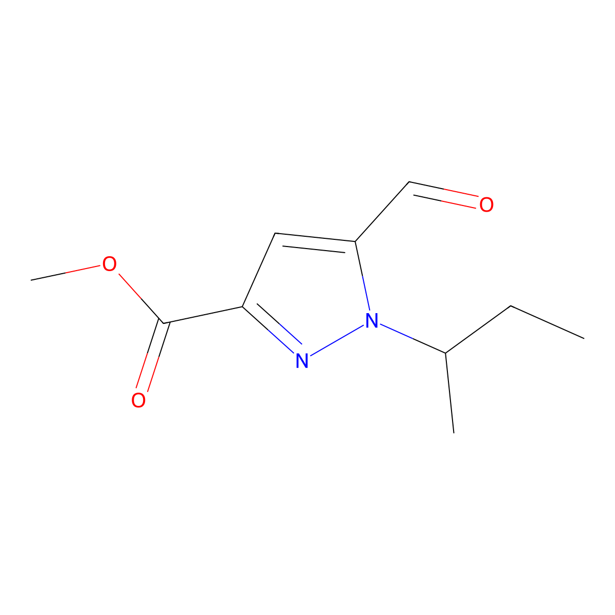 Methyl 1-(butan-2-yl)-5-formyl-1H-pyrazole-3-carboxylate molecular structure, CAS 1823403-50-4