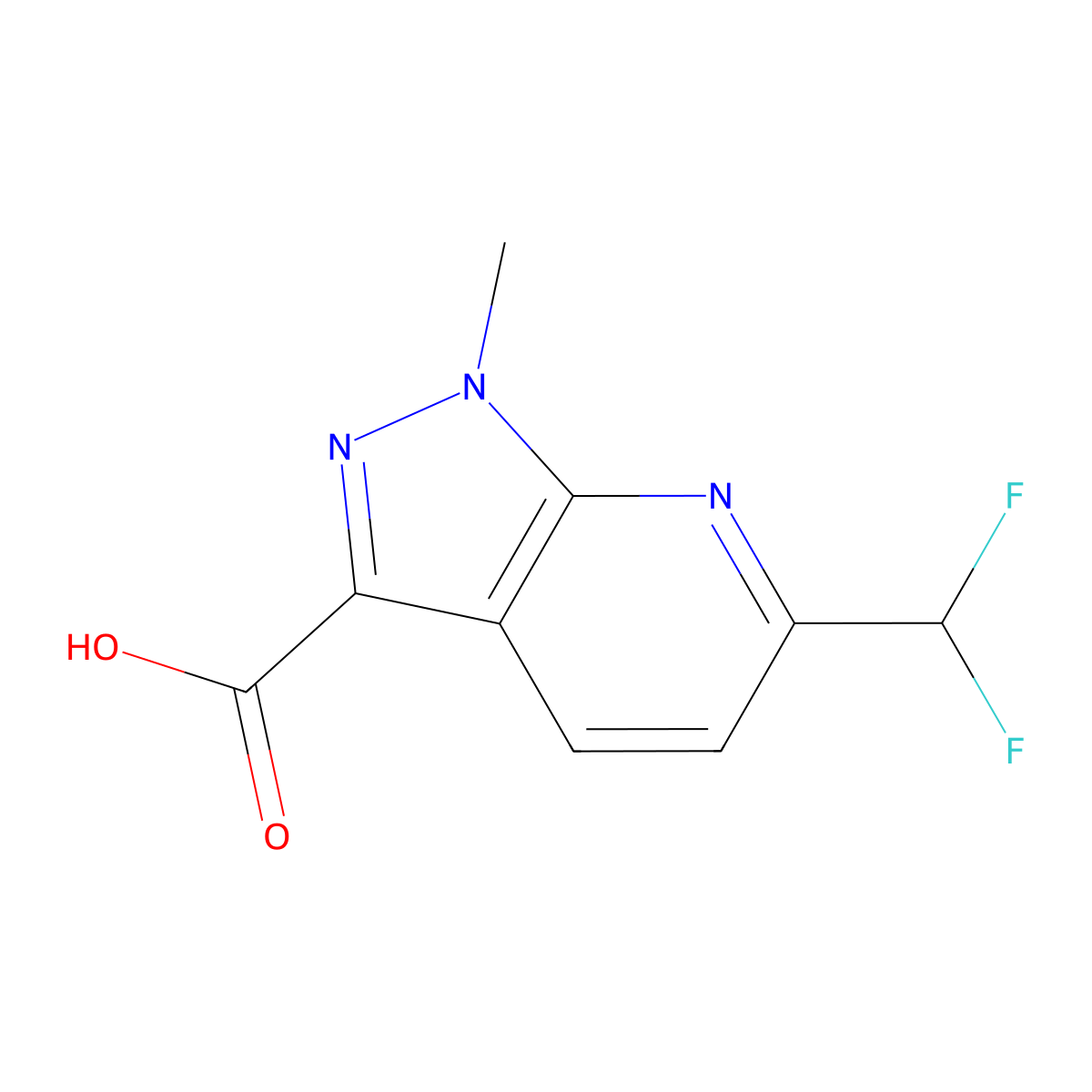 6-(difluoromethyl)-1-methyl-1H-pyrazolo[3,4-b]pyridine-3-carboxylic acid molecular structure, CAS 1823404-08-5