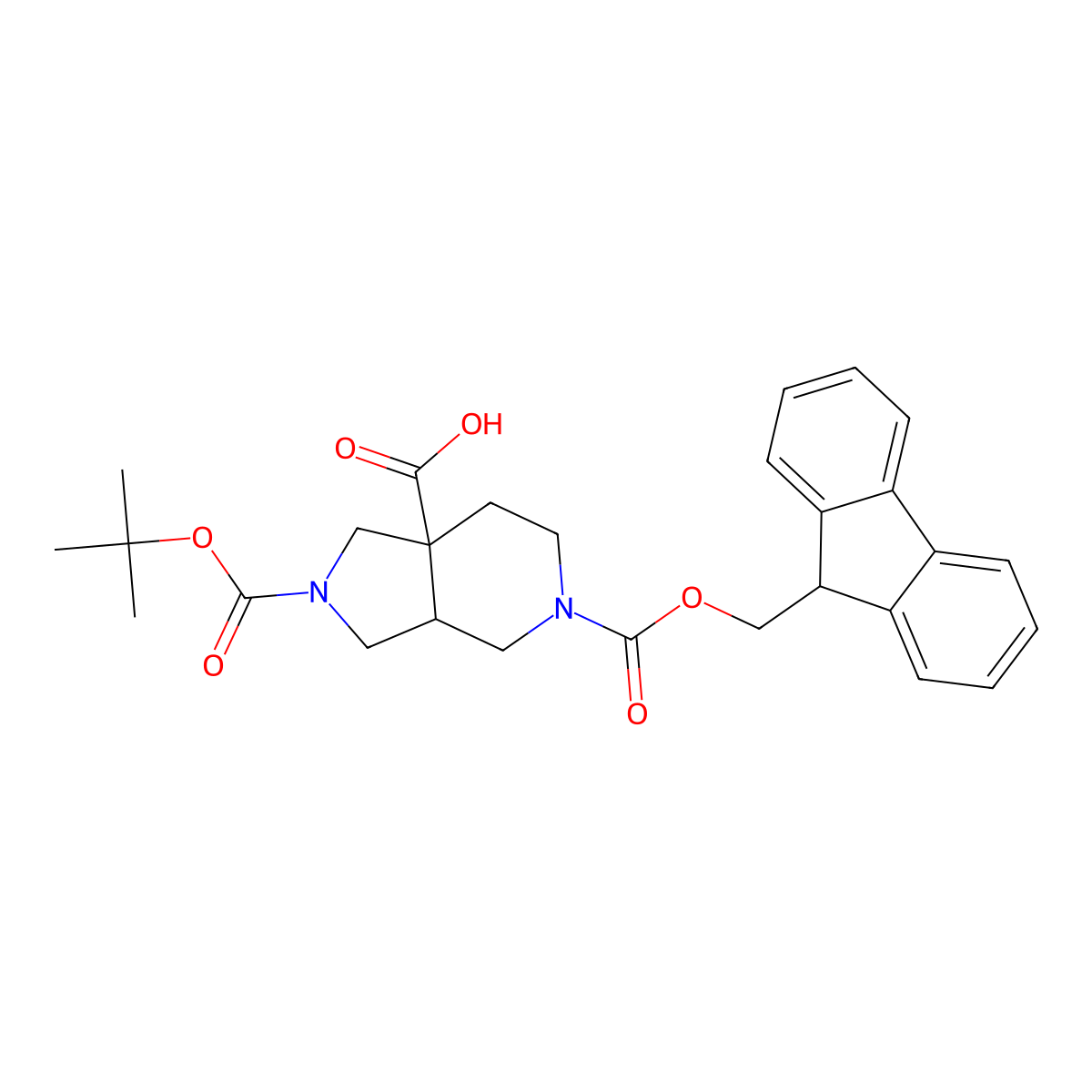 2-[(tert-butoxy)carbonyl]-5-{[(9H-fluoren-9-yl)methoxy]carbonyl}-octahydro-1H-pyrrolo[3,4-c]pyridine-7a-carboxylic acid molecular structure, CAS 1823411-67-1